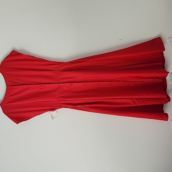 SOLD Marven Singer Vintage Red Linen Button Back Midi Dress 12 B3 - Picture 2 of 10
